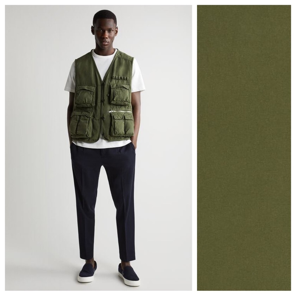 NWT. Zara Man Olive/Green Cotton Utility Vest. Size M.